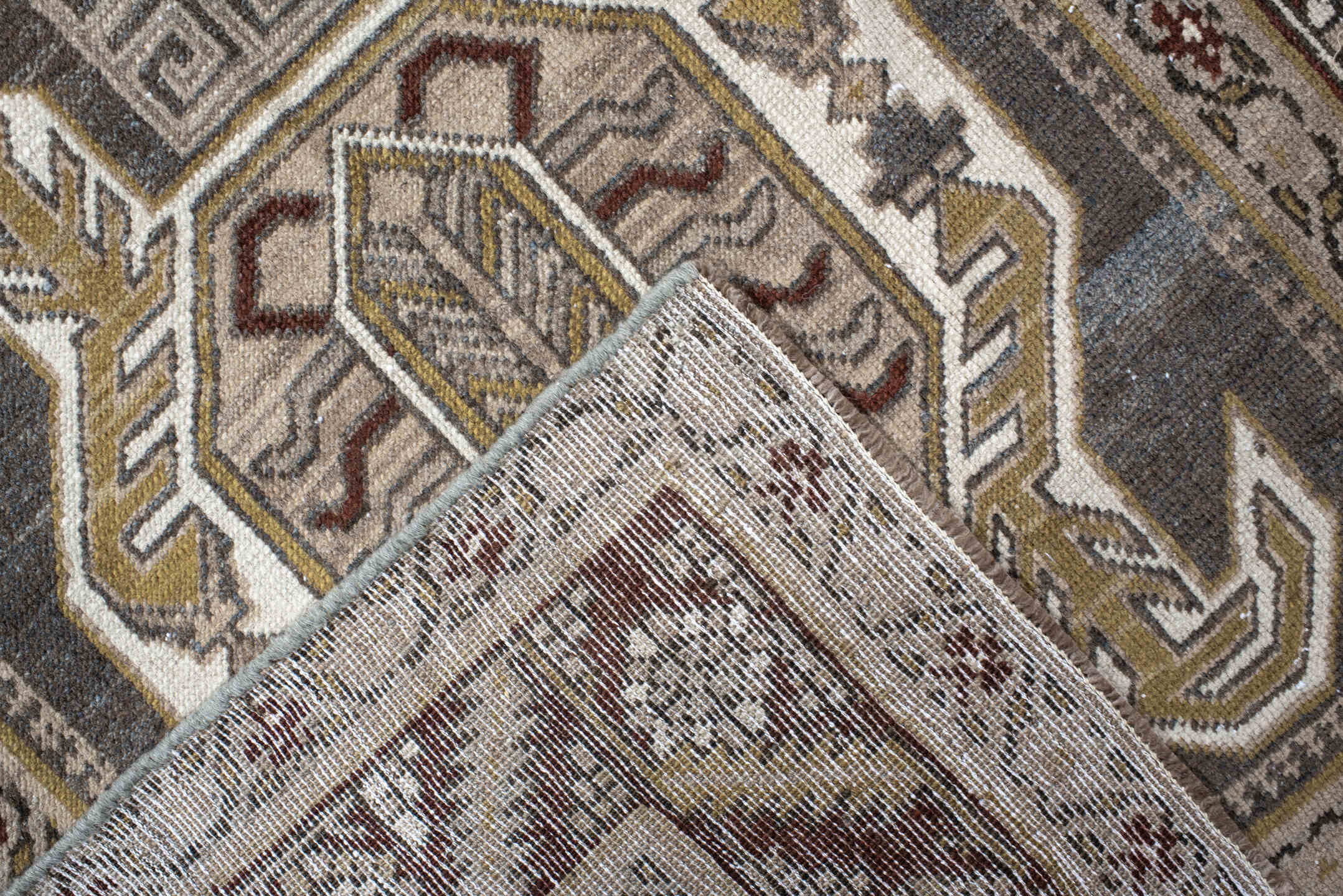 3' x 14' one-of-a-kind handmade vintage NW Persian runner rug. Color palette: black, brown, gainsboro, gray, light gray