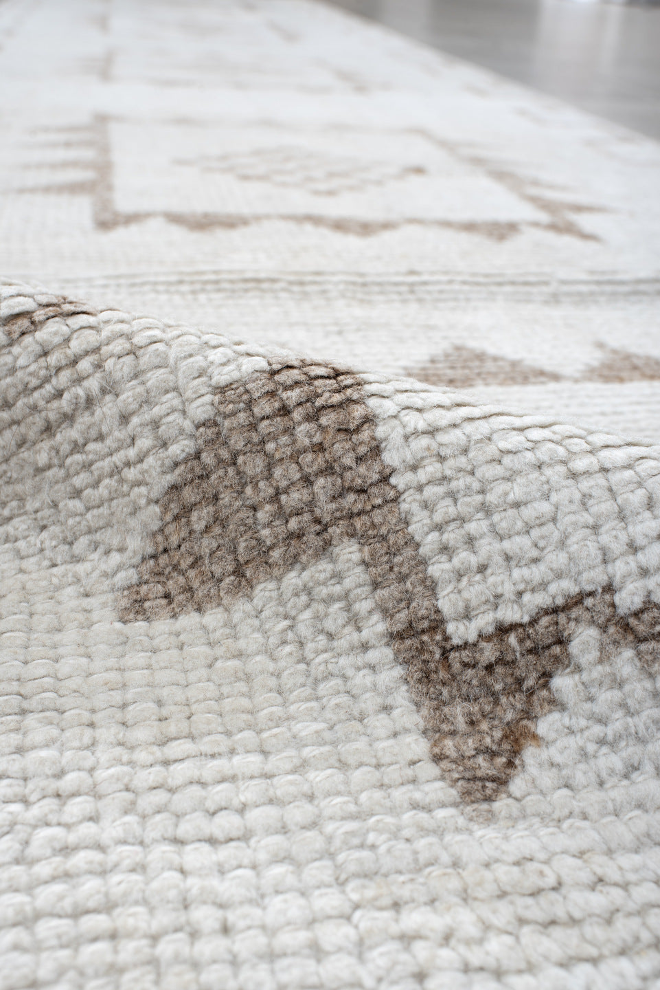 3' x 13' one-of-a-kind handmade vintage Kars runner rug. Color palette: brown, gainsboro, gray, light blue, light gray