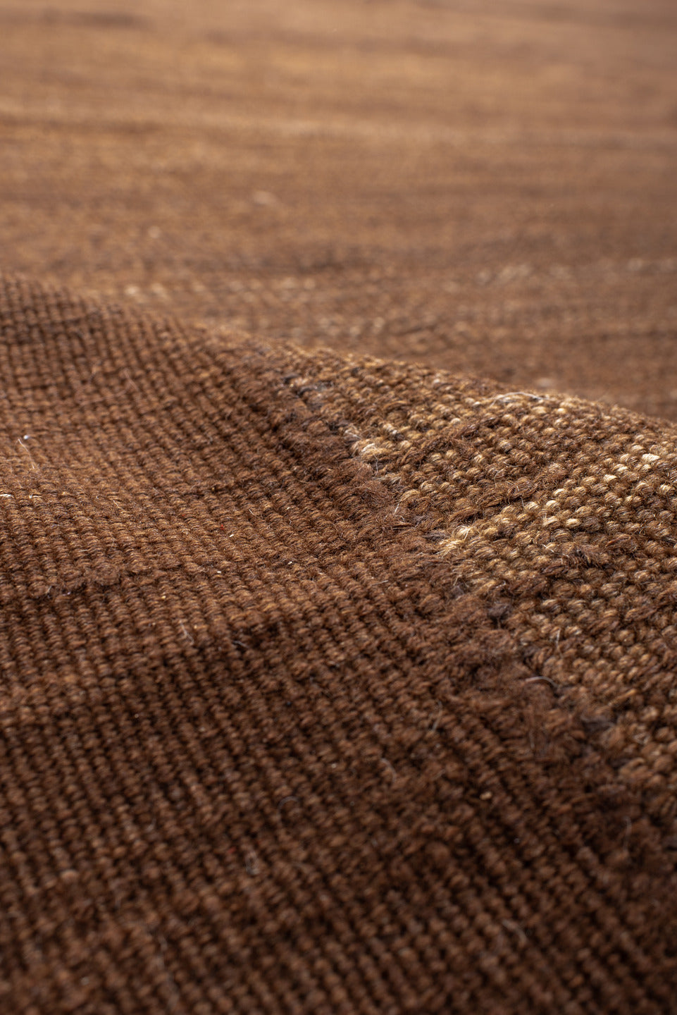 11' x 12' one-of-a-kind handmade vintage Kilim oversize rug. Color palette: brown, camel, taupe, walnut, beige, gray