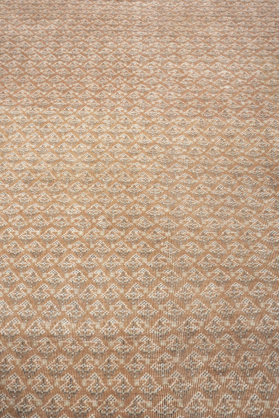 12' x 15' one-of-a-kind handmade antique Mir oversize rug. Color palette: camel, ivory, muted rose, taupe, sienna, charcoal