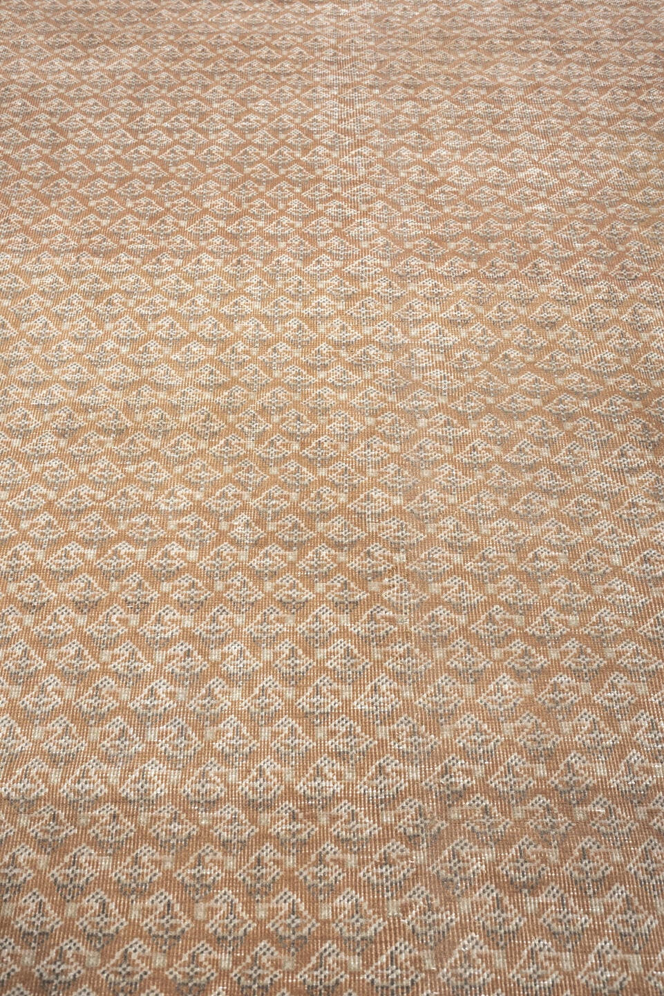 12' x 15' one-of-a-kind handmade antique Mir oversize rug. Color palette: camel, ivory, muted rose, taupe, sienna, charcoal