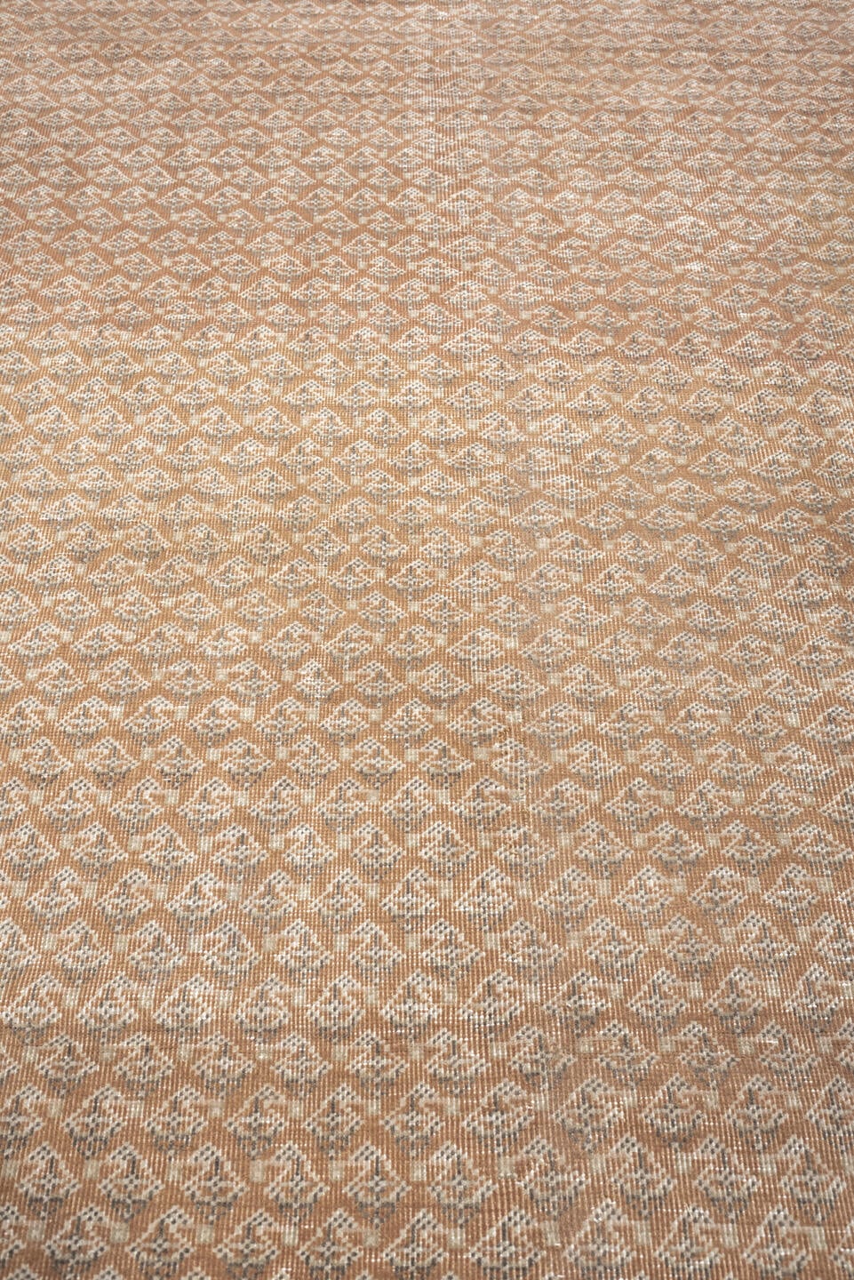 12' x 15' one-of-a-kind handmade antique Mir oversize rug. Color palette: camel, ivory, muted rose, taupe, sienna, charcoal
