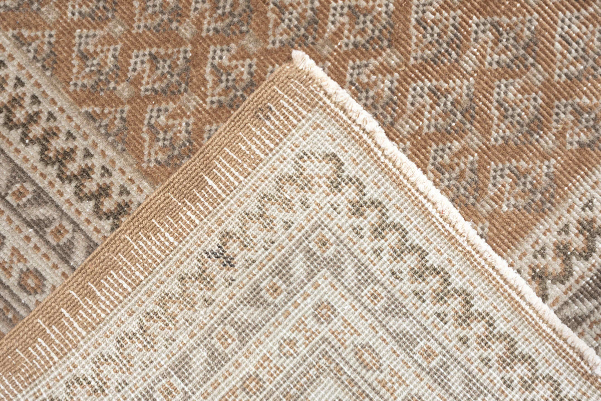 12' x 15' one-of-a-kind handmade antique Mir oversize rug. Color palette: camel, ivory, muted rose, taupe, sienna, charcoal