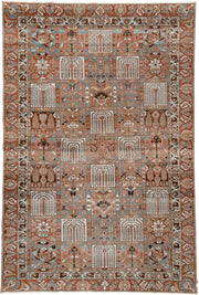 6' x 9' one-of-a-kind handmade antique Baktiary large size rug. Color palette: terracotta, ivory, blue gray, rust, brown