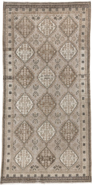 5' x 11' one-of-a-kind handmade antique Ardebil large size rug. Color palette: taupe, ivory, brown, charcoal, beige, camel
