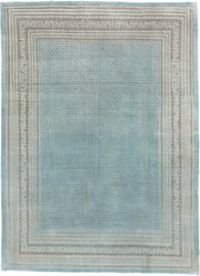9' x 12' one-of-a-kind handmade antique Mir large size rug. Color palette: powder blue, ivory, slate, charcoal, pale aqua