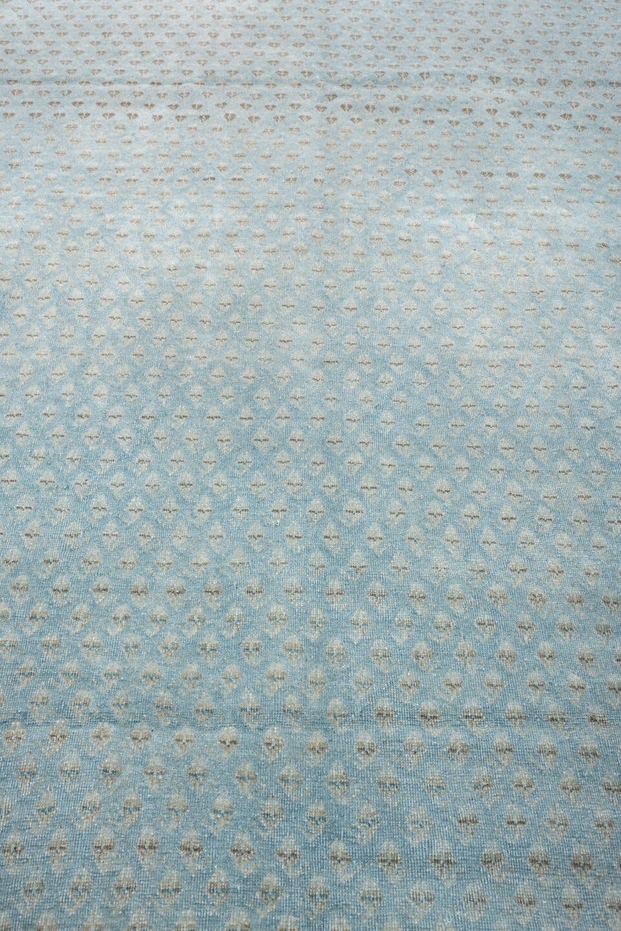 9' x 12' one-of-a-kind handmade antique Mir large size rug. Color palette: powder blue, ivory, slate, charcoal, pale aqua