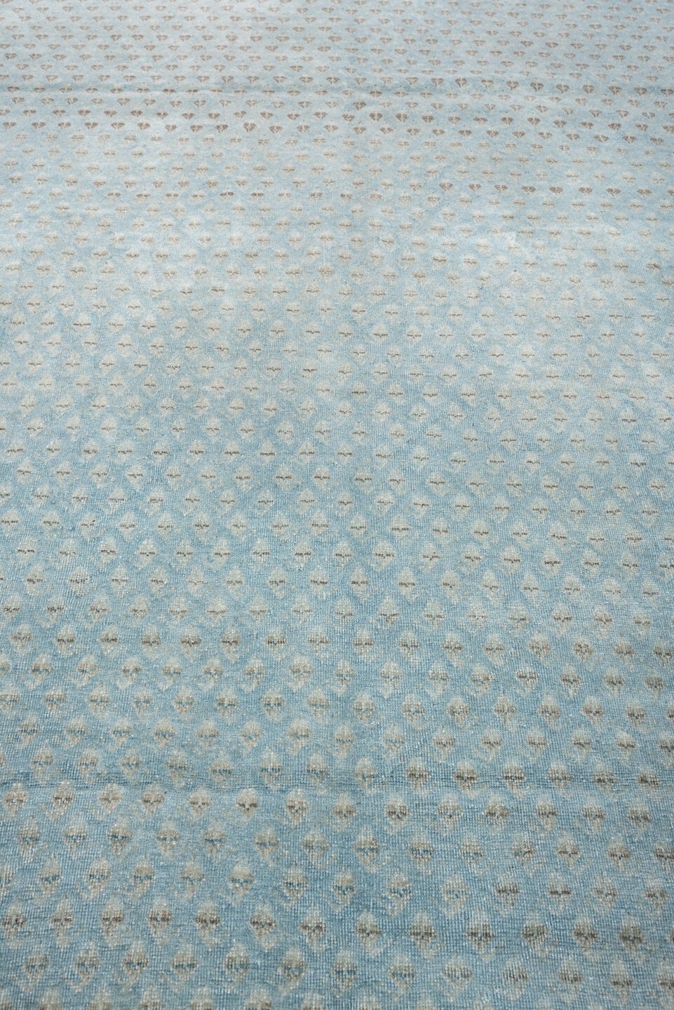 9' x 12' one-of-a-kind handmade antique Mir large size rug. Color palette: powder blue, ivory, slate, charcoal, pale aqua