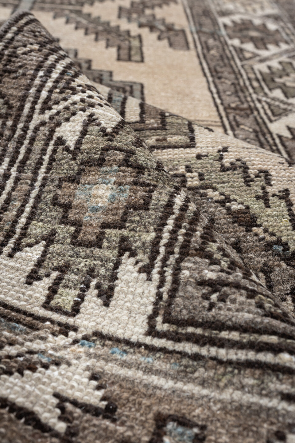 3' x 6' one-of-a-kind handmade antique Hamadan small size rug. Color palette: ivory, taupe, brown, blue gray, charcoal