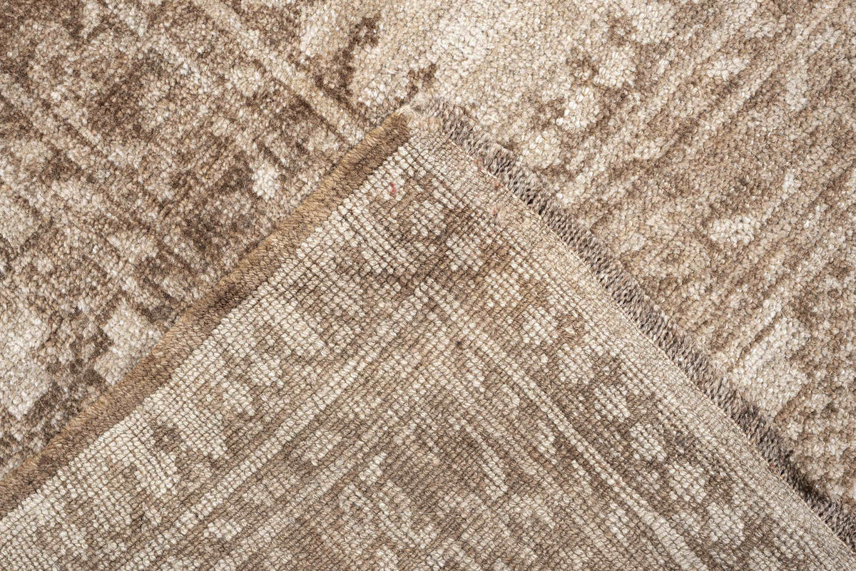 8' x 9' one-of-a-kind handmade antique Afghan large size rug. Color palette: ivory, taupe, sand, camel, beige, brown, gray