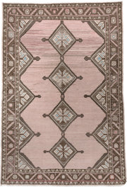 4' x 7' one-of-a-kind handmade antique Hamadan rug. Color palette: rose, charcoal, ivory, taupe, pale blue, blush, brown