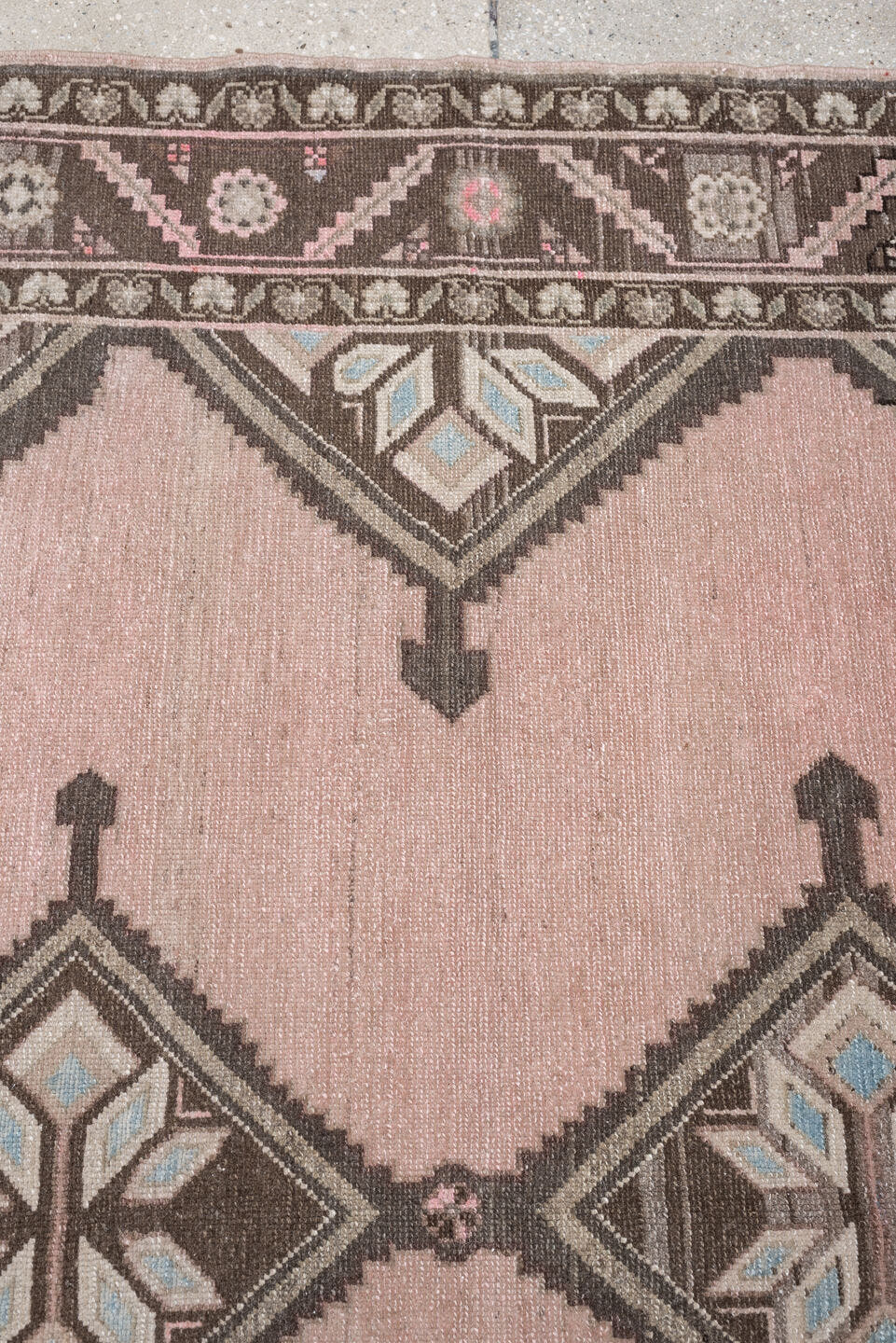 4' x 7' one-of-a-kind handmade antique Hamadan rug. Color palette: rose, charcoal, ivory, taupe, pale blue, blush, brown
