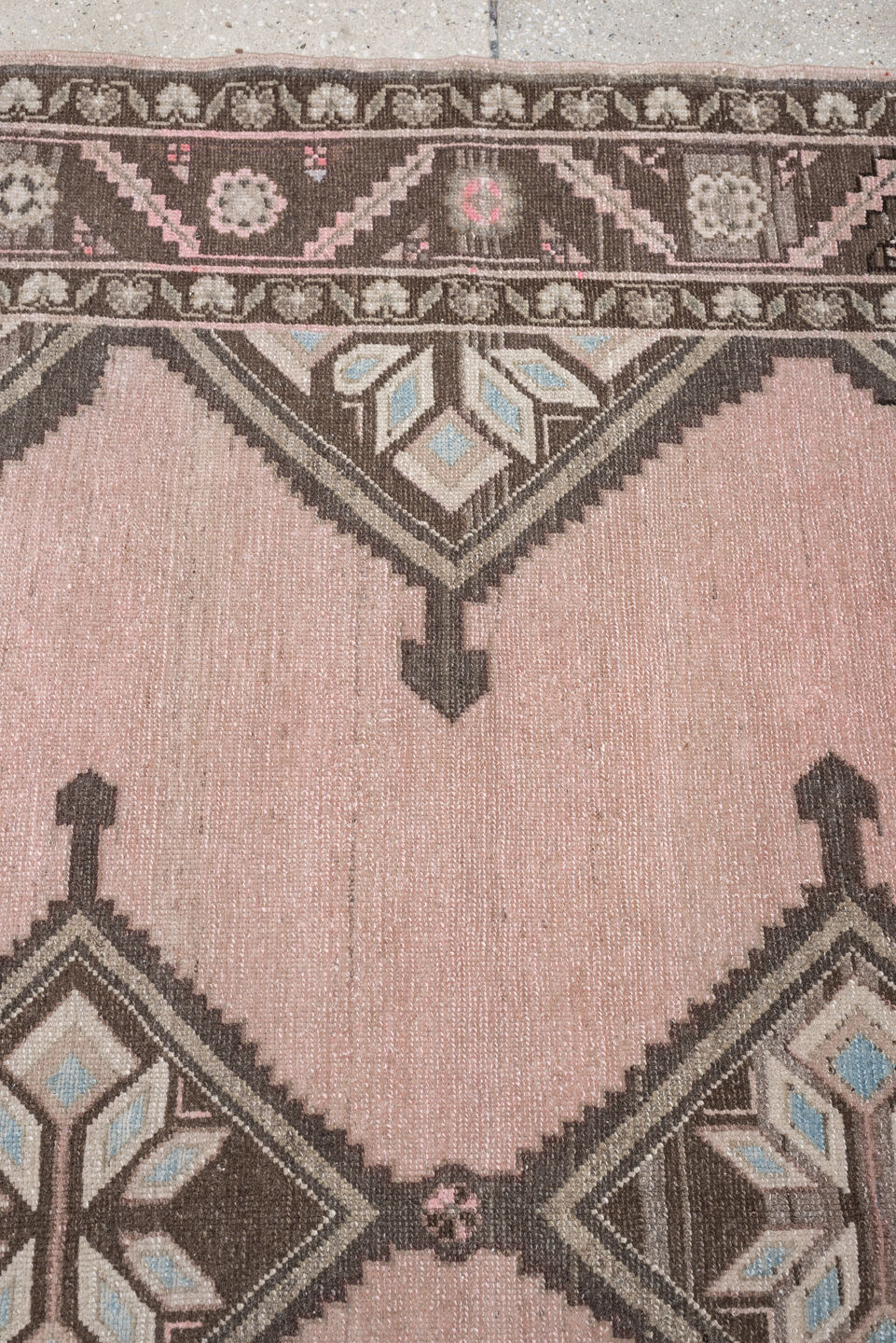 4' x 7' one-of-a-kind handmade antique Hamadan rug. Color palette: rose, charcoal, ivory, taupe, pale blue, blush, brown