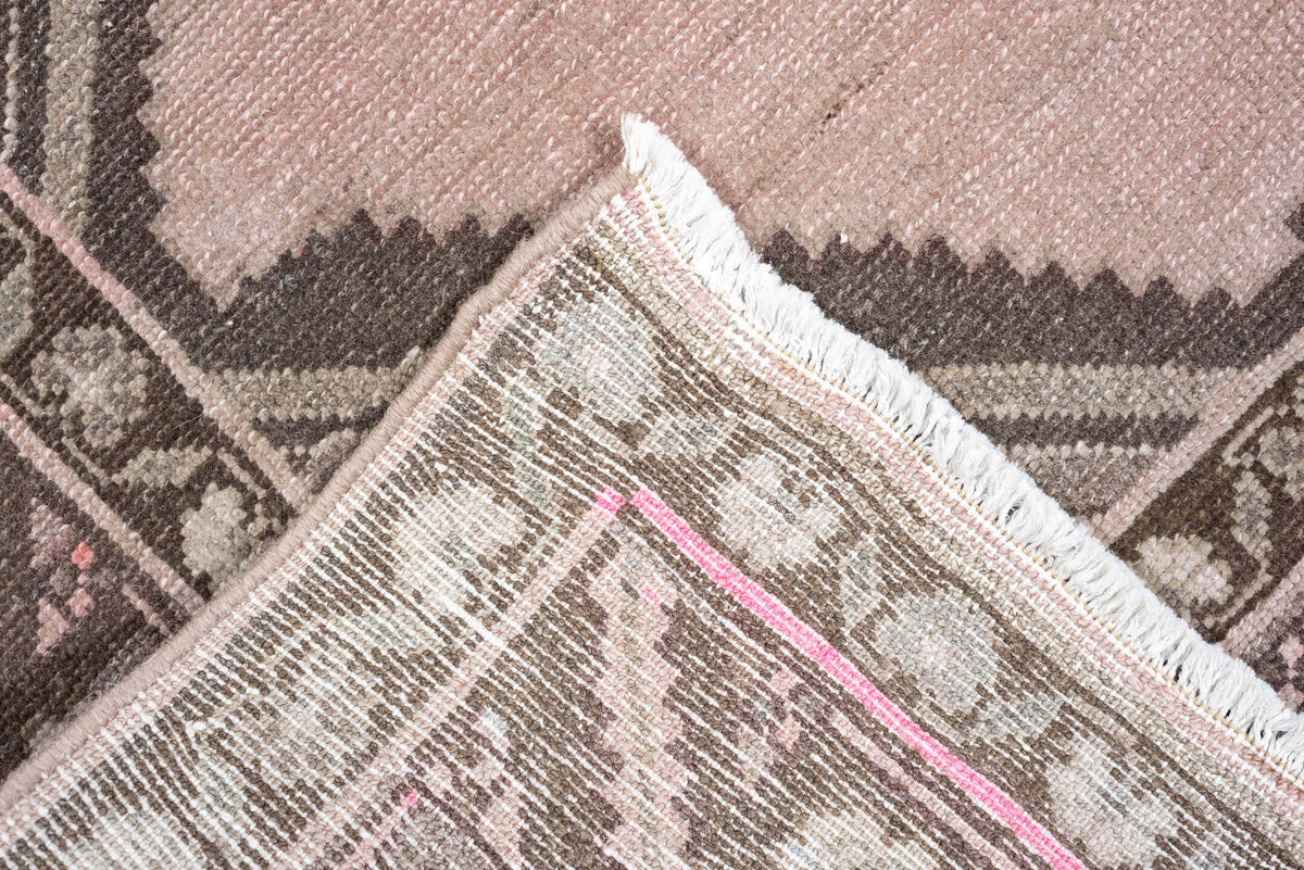 4' x 7' one-of-a-kind handmade antique Hamadan rug. Color palette: rose, charcoal, ivory, taupe, pale blue, blush, brown