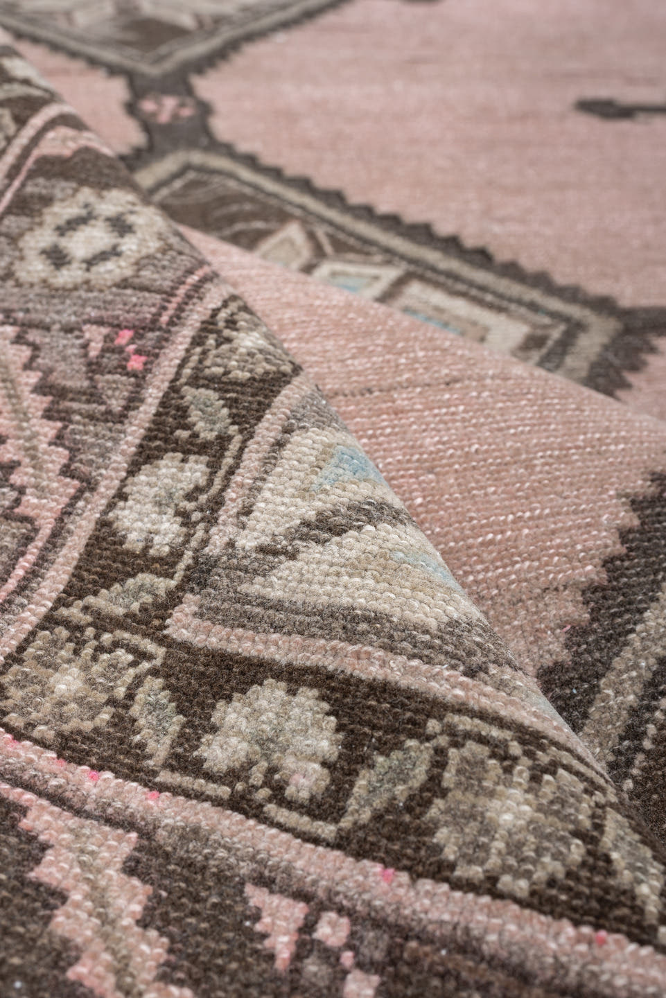 4' x 7' one-of-a-kind handmade antique Hamadan rug. Color palette: rose, charcoal, ivory, taupe, pale blue, blush, brown