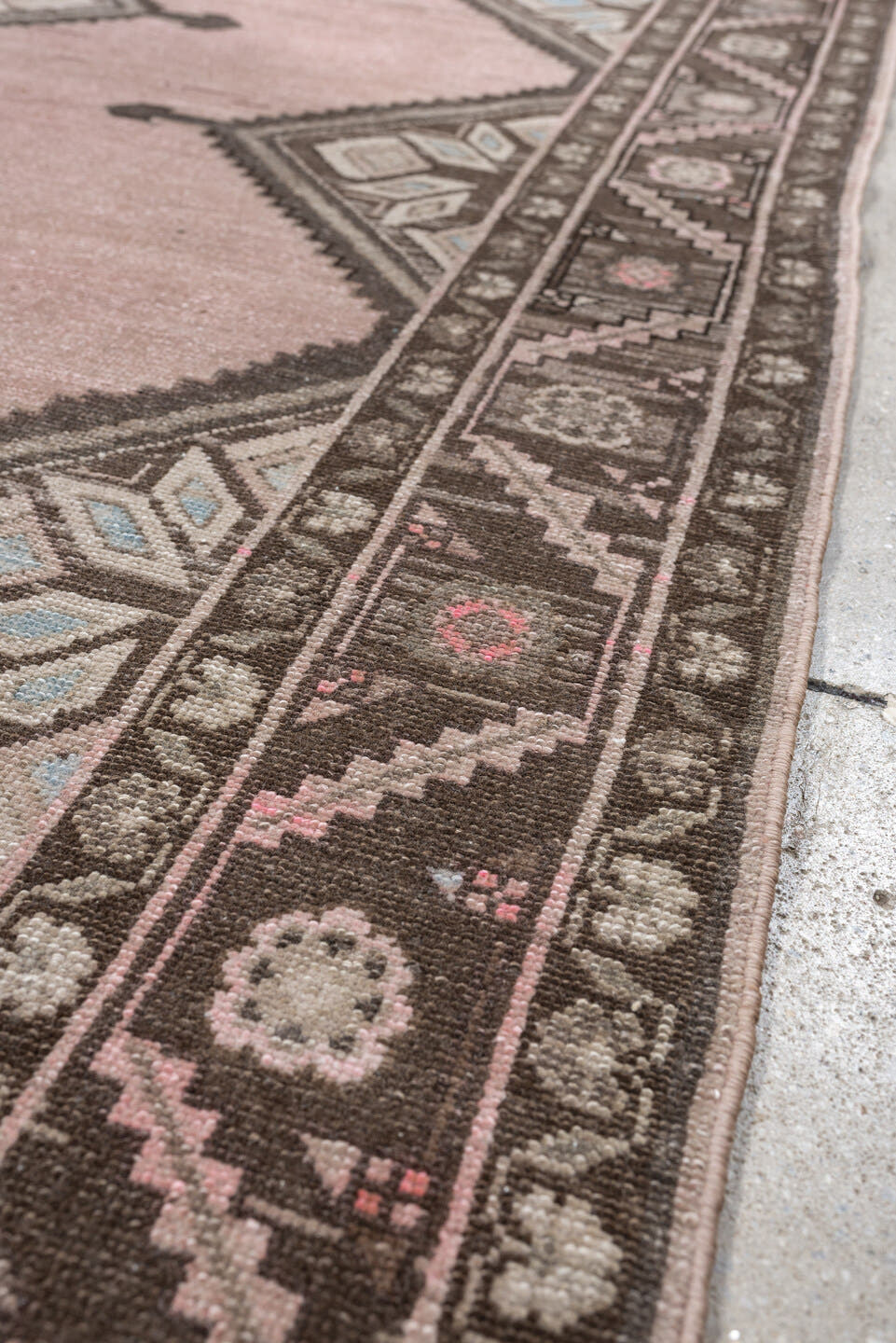 4' x 7' one-of-a-kind handmade antique Hamadan rug. Color palette: rose, charcoal, ivory, taupe, pale blue, blush, brown