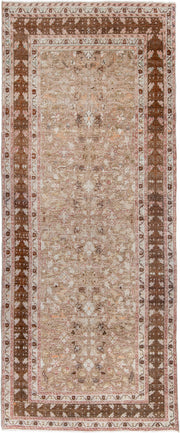 3' x 8' one-of-a-kind handmade antique Anatolian runner rug. Color palette: taupe, walnut brown, ivory, beige, rose