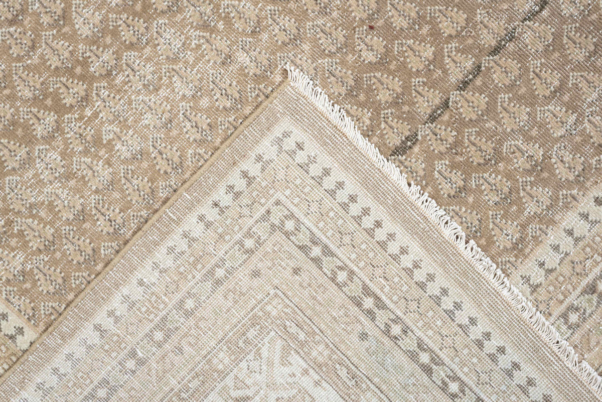 6' x 9' one-of-a-kind handmade antique Mir large size rug. Color palette: taupe, ivory, sand, beige, camel, soft brown