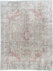 9' x 12' one-of-a-kind handmade antique Kashmir large size rug. Color palette: ivory, sage, dusty rose, pale blue gray