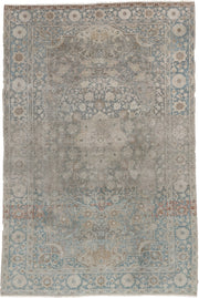 4' x 6' one-of-a-kind handmade antique Tabriz small size rug. Color palette: ivory, pale blue, taupe, beige, slate, camel