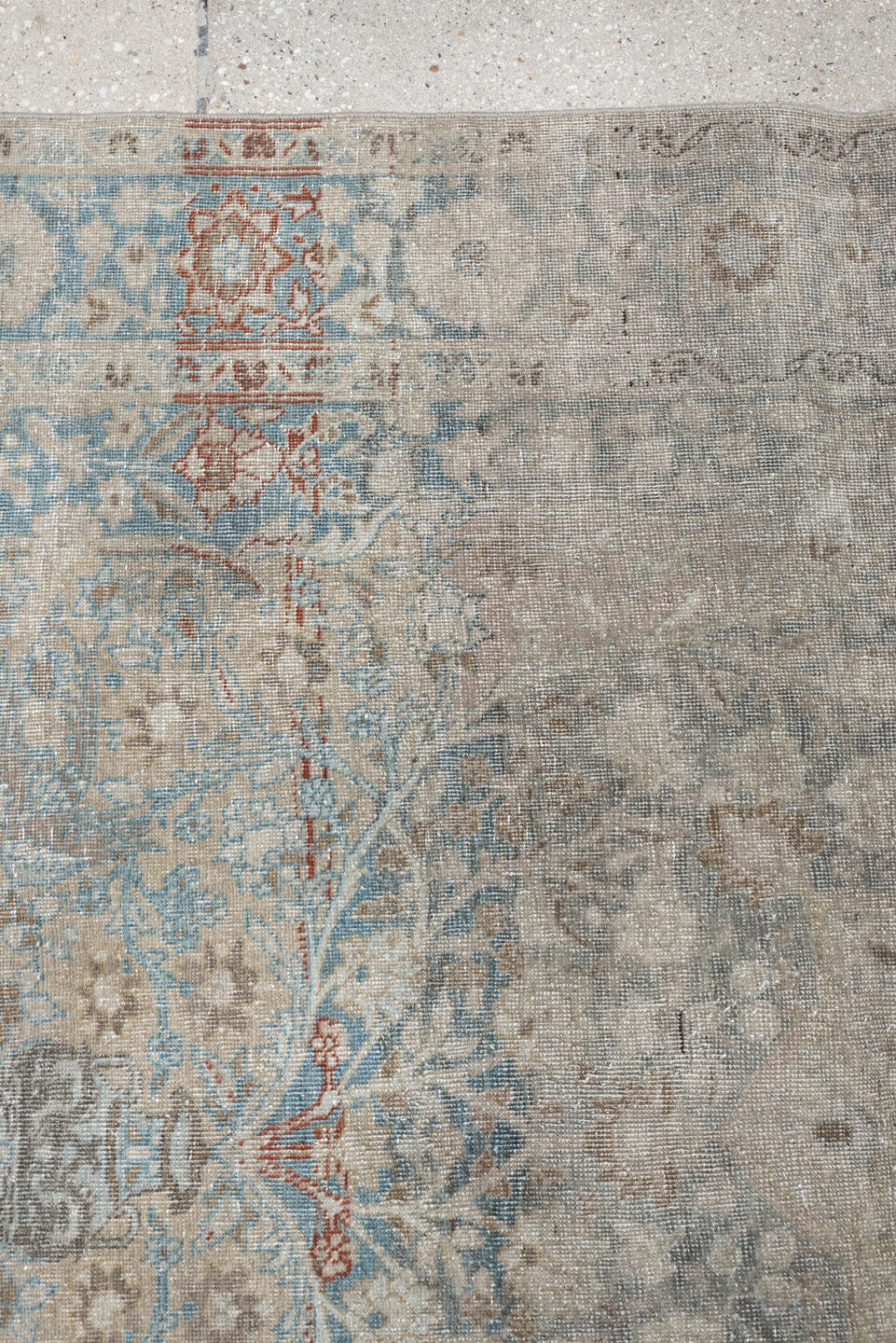 4' x 6' one-of-a-kind handmade antique Tabriz small size rug. Color palette: ivory, pale blue, taupe, beige, slate, camel