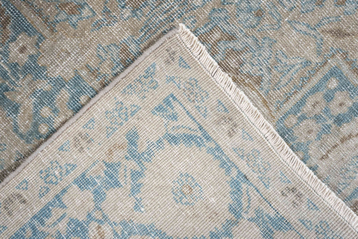 4' x 6' one-of-a-kind handmade antique Tabriz small size rug. Color palette: ivory, pale blue, taupe, beige, slate, camel