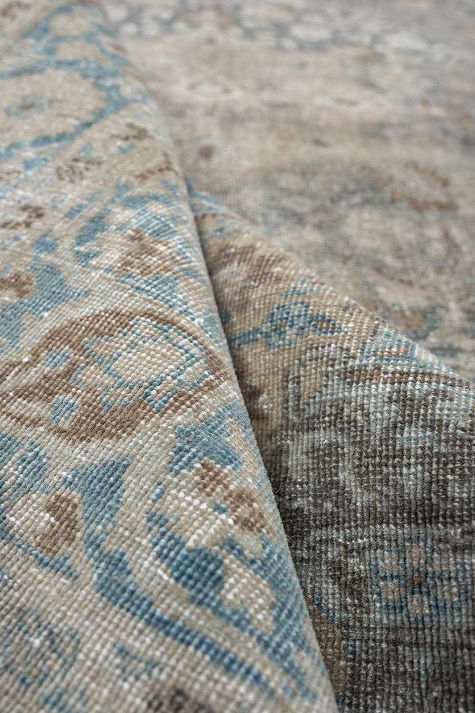 4' x 6' one-of-a-kind handmade antique Tabriz small size rug. Color palette: ivory, pale blue, taupe, beige, slate, camel