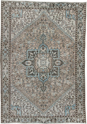 7' x 11' one-of-a-kind handmade antique Heriz large size rug. Color palette: ivory, taupe, charcoal, slate blue, dark brown