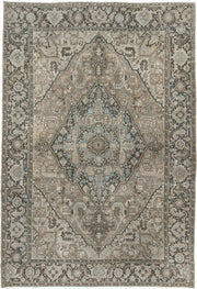 8' x 11' one-of-a-kind handmade antique Heriz large size rug. Color palette: taupe, ivory, charcoal, pale blue, camel, slate