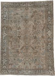 7' x 10' one-of-a-kind handmade antique Heriz large size rug. Color palette: taupe, brown, ivory, pale blue, charcoal, slate