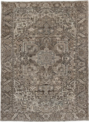 9' x 13' one-of-a-kind handmade antique Heriz large size rug. Color palette: taupe, ivory, charcoal, brown, slate, camel