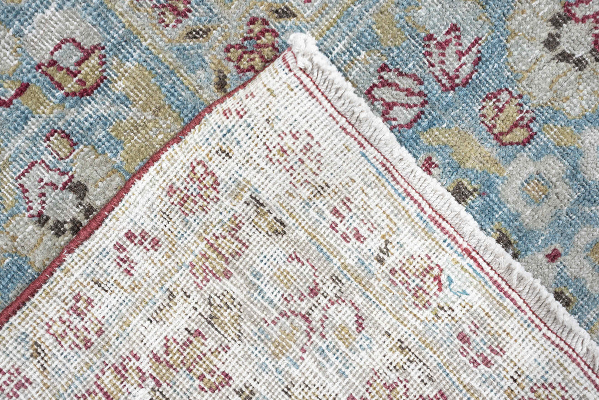10' x 12' one-of-a-kind handmade antique Meshed large size rug. Color palette: powder blue, ivory, beige, burgundy, sage