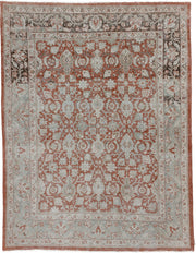 6' x 8' one-of-a-kind handmade antique Mahal medium size rug. Color palette: terracotta, ivory, pale blue gray, rust