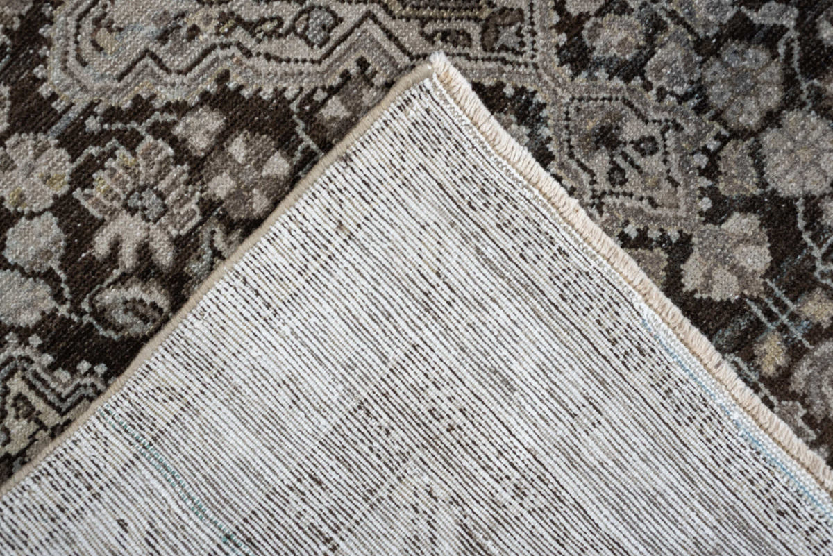 3' x 4' one-of-a-kind handmade antique Malayer small size rug. Color palette: brown, ivory, taupe, charcoal, camel, slate