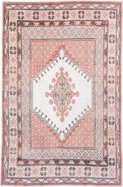 7' x 10' one-of-a-kind handmade antique Moroccan large size rug. Color palette: ivory, terracotta, charcoal, dark brown