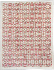 8' x 10' one-of-a-kind handmade antique Moroccan large size rug. Color palette: ivory, rose, taupe, terracotta, soft gray