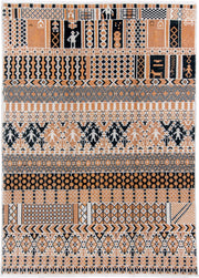 8' x 11' one-of-a-kind handmade antique Moroccan large size rug. Color palette: camel, ivory, ebony, charcoal, taupe, beige