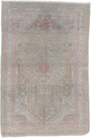 2' x 4' one-of-a-kind handmade antique Hamadan small size rug. Color palette: taupe, ivory, rose, blue green, gray, brown
