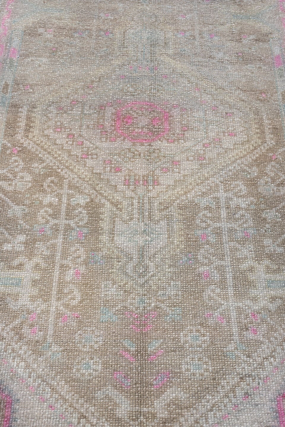 2' x 4' one-of-a-kind handmade antique Hamadan small size rug. Color palette: taupe, ivory, rose, blue green, gray, brown