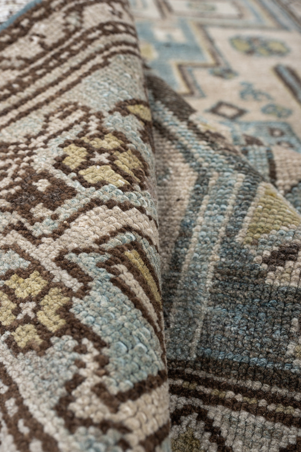 4' x 6' one-of-a-kind handmade antique Hamadan rug. Color palette: ivory, blue gray, taupe, brown, muted teal, charcoal
