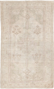 4' x 7' one-of-a-kind handmade antique rug. Color palette: ivory, cream, taupe, sand, sage, beige, pale brown, gray, green