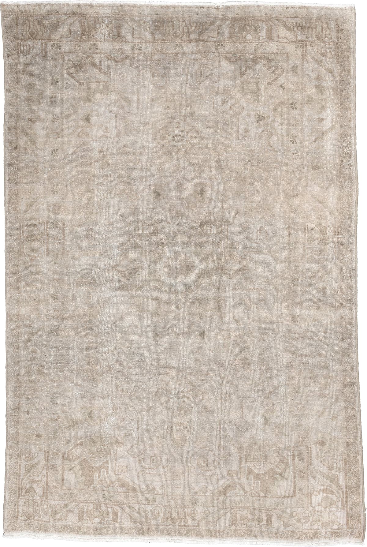 4' x 6' one-of-a-kind handmade antique Hamadan rug. Color palette: ivory, taupe, beige, sand, camel, gray beige, gray