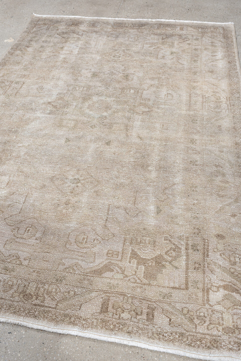 4' x 6' one-of-a-kind handmade antique Hamadan rug. Color palette: ivory, taupe, beige, sand, camel, gray beige, gray