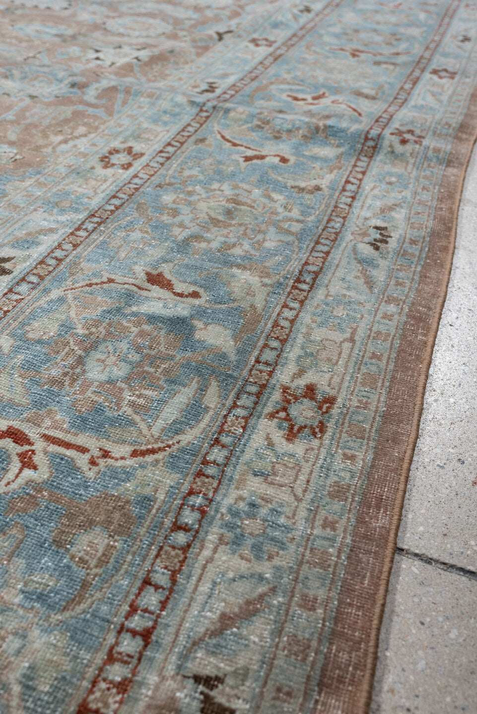 8' x 11' one-of-a-kind handmade antique Tabriz large size rug. Color palette: powder blue, blush, ivory, taupe, soft gray
