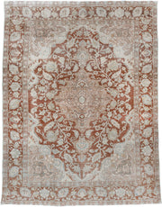 8' x 10' one-of-a-kind handmade antique Tabriz large size rug. Color palette: terracotta, ivory, pale blue gray, taupe, rust