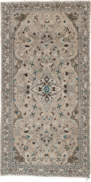 2' x 4' one-of-a-kind handmade antique Sarouk small size rug. Color palette: ivory, taupe, dark brown, teal, blue gray