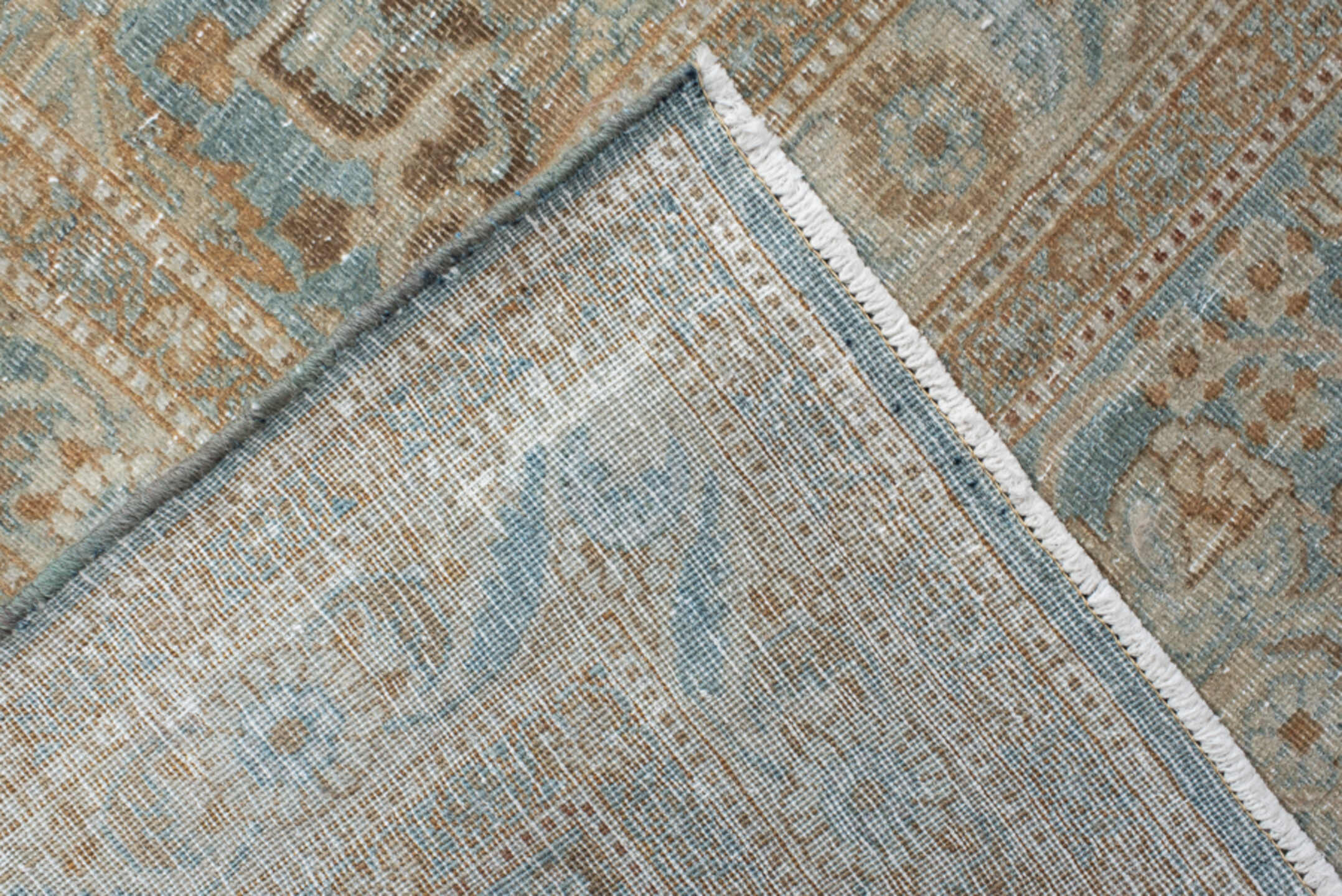 11' x 16' one-of-a-kind handmade vintage Tabriz oversize rug. Color palette: pale blue, ivory, taupe, beige, brown, camel