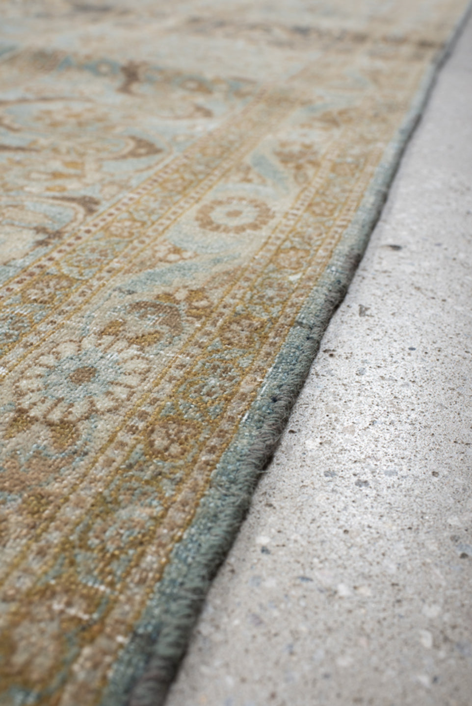 11' x 16' one-of-a-kind handmade vintage Tabriz oversize rug. Color palette: pale blue, ivory, taupe, beige, brown, camel