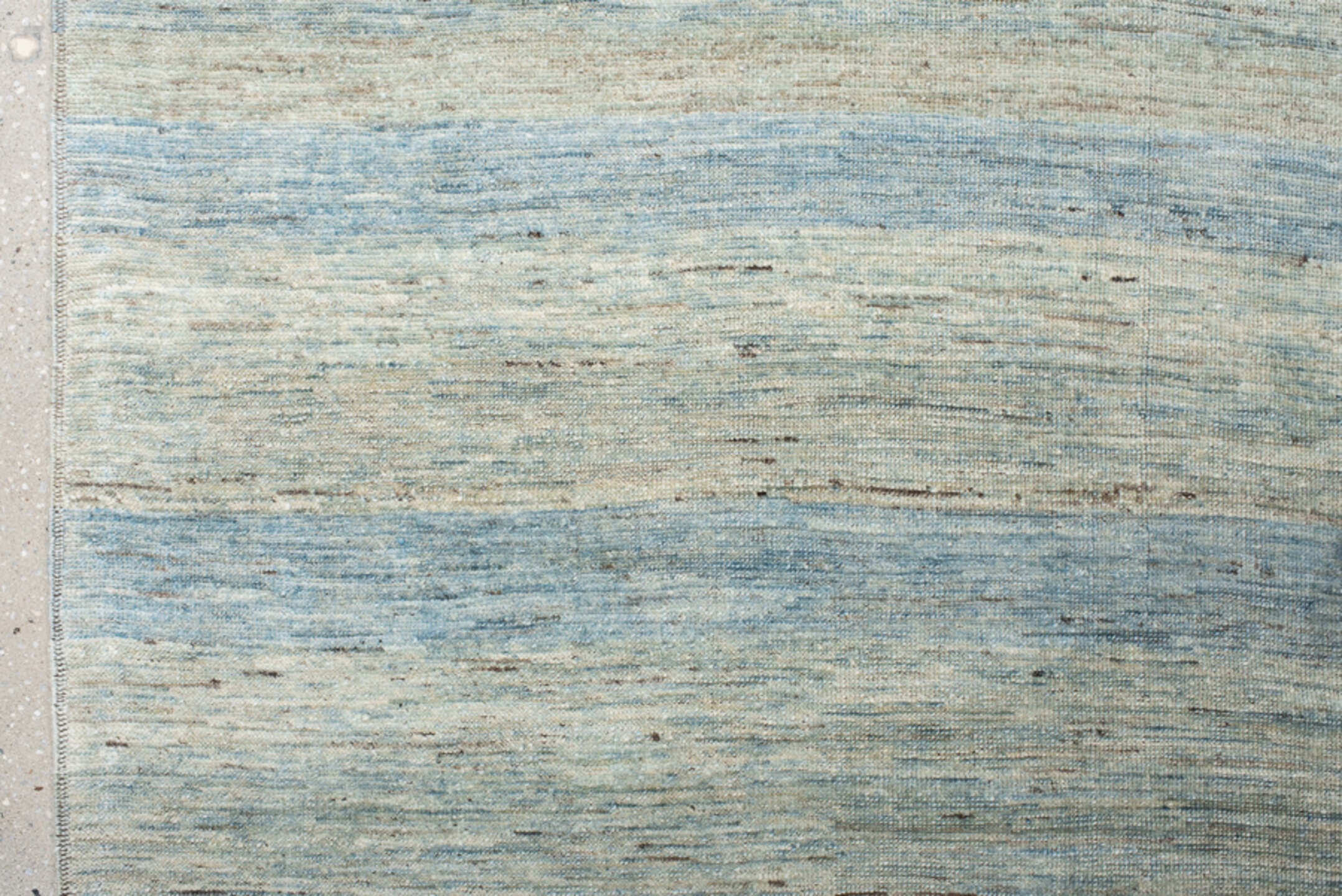 10' x 12' one-of-a-kind handmade vintage Gabbe large size rug. Color palette: ivory, pale blue, sky blue, beige, taupe