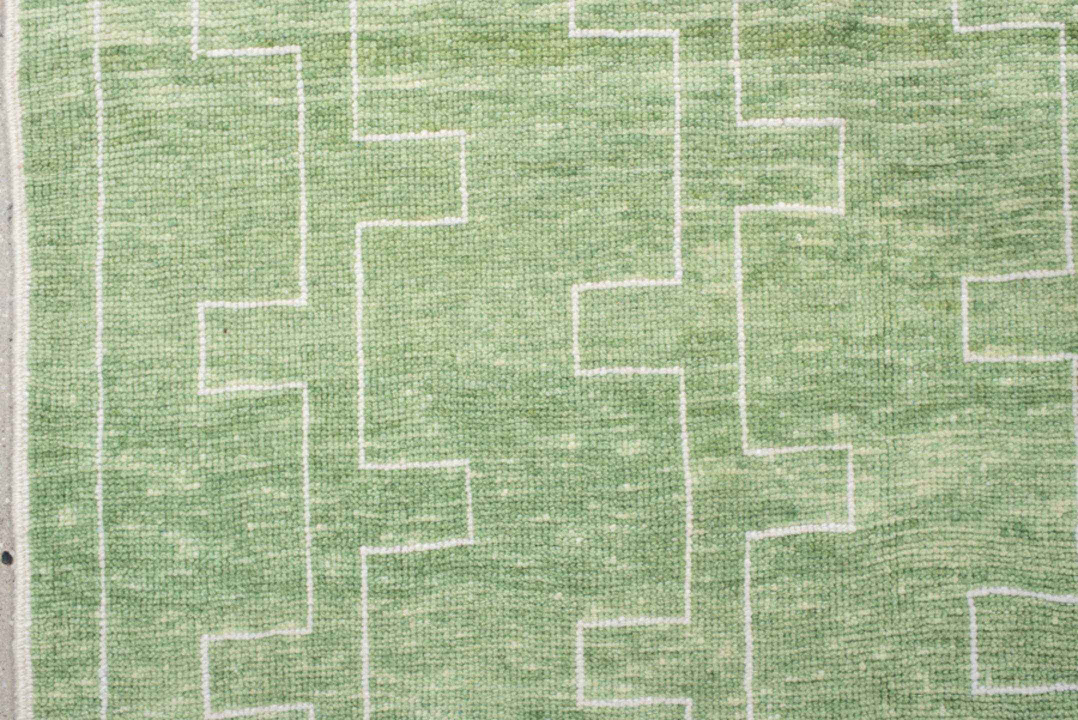 9' x 12' one-of-a-kind handmade handmade Contemporary large size rug. Color palette: sage, mint, ivory, cream, green